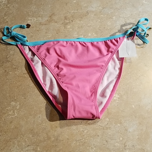 Juicy Couture Pink Logo Tie Side Bikini Bottoms L - Picture 3 of 4